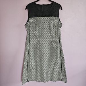 SFIZIO Italian Black & White Print Mesh Shoulder Embellished A-Line Midi Dress